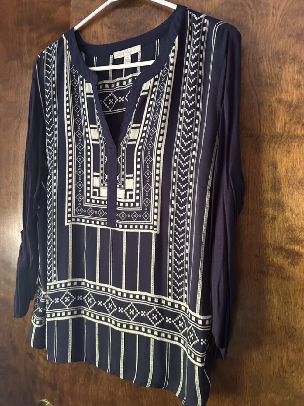 Pale Sky Navy Aztec Print Long Sleeve Tunic XL